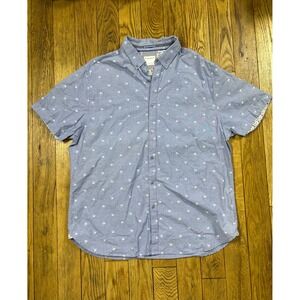 Denim &‎ Flower Ricky Singh Mens XL Blue Palm Tree Print Short Sleeve Shirt